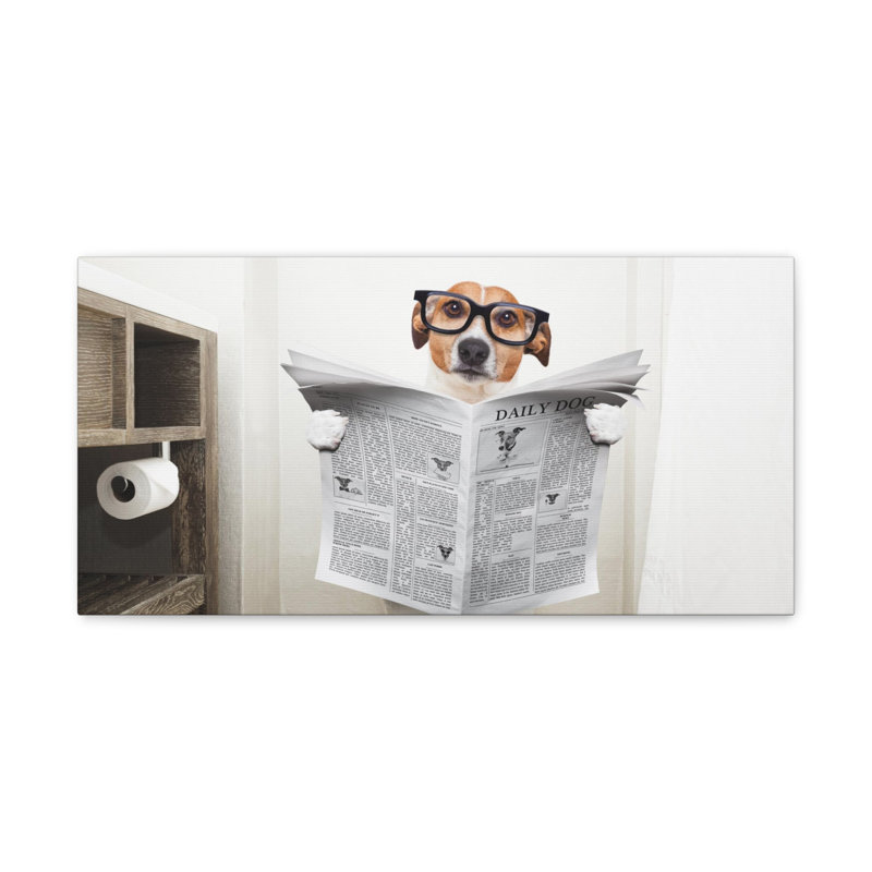 Jack Russell Reading Newspaper On Toilet Funny Canvas Wall Art, 20" H x 20" W