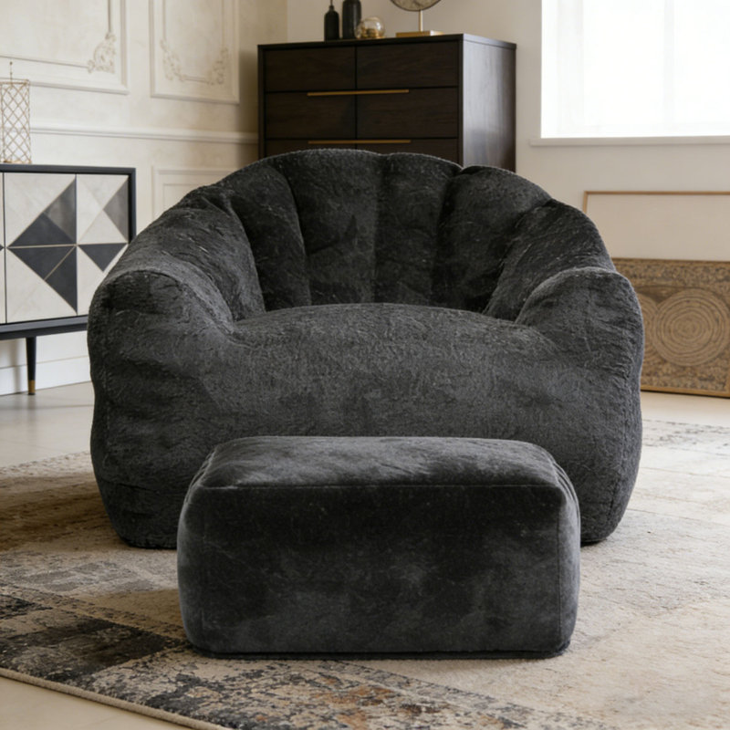 Fauteuil à billes avec mousse haute densité, fauteuil confortable, Noir