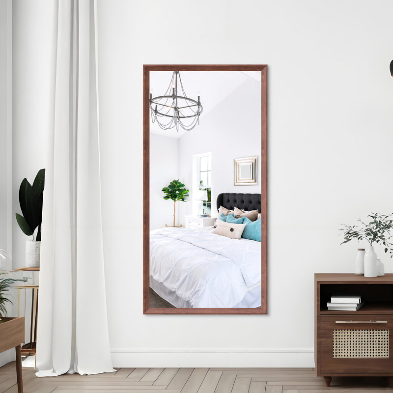 Grand miroir de salle de bain 60 po x 30 po avec cadre en aluminium de couleur noyer, preuve, fixation murale dans différentes directions, cadre de couleur extra pour plusieurs pièces, suspension verticale ou horizontale, preuve sécuritaire