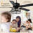 52 Inch Black Ceiling Fan with Light, Industrial Crystal Ceiling Fan with 5 Blades, 6-Speed Reversible DC Motor Modern Ceiling Fan