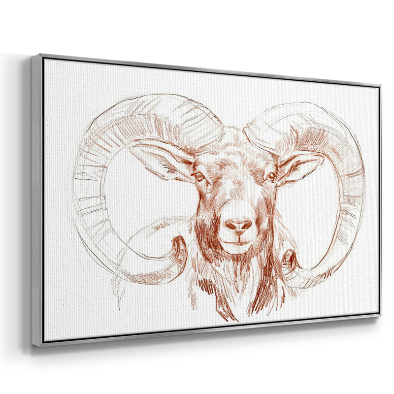 «Big Horn Sheep I», peinture sur toile encadrée, H 17 po x l 25 po x P 2 po, Encadrement argenté