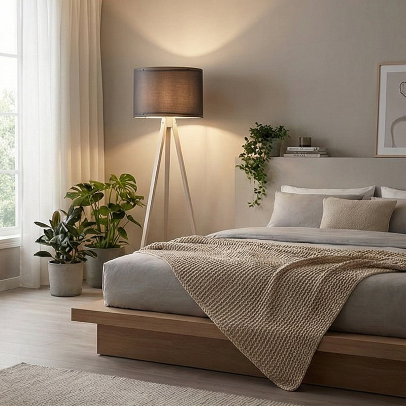 Kisa 57" Tripod Floor Lamp, Black/Cream, Cream
