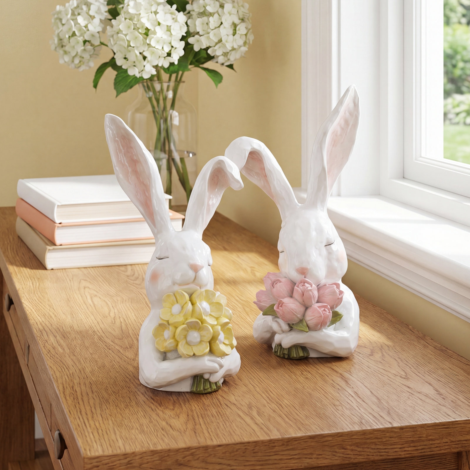 12" Resin Thoughtful Bunny With Flowers