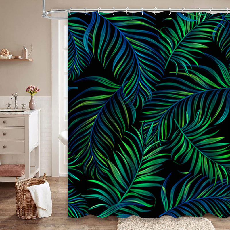 Rideau de douche exotique hawaïen avec 12 crochets, L 72 po x l 84 po