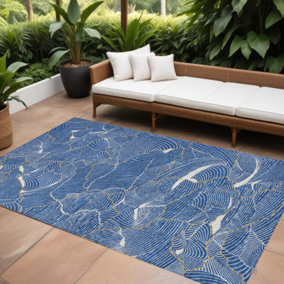 Tapis d'extérieur lavable abstrait bleu 10 pi x 14 pi