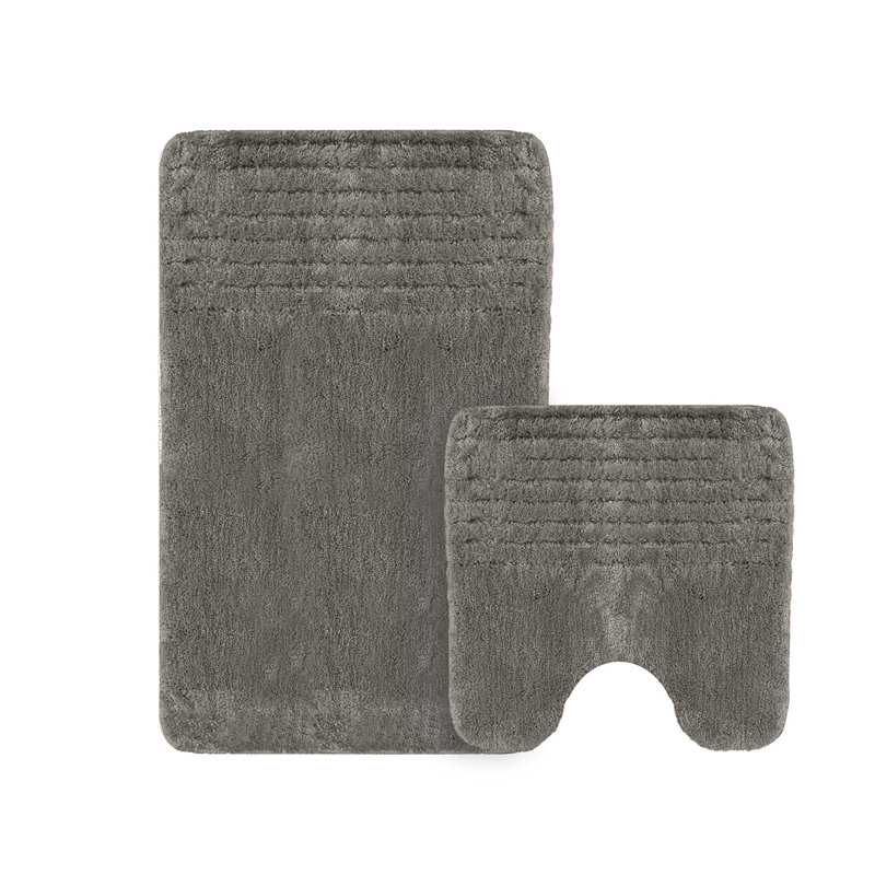 Chenille Soft High Density Anti Slip Linear Bath Mat Set, Grey