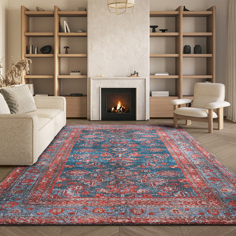 Tapis oriental bleu / rouille, Rectangle 8 pi x 10 pi