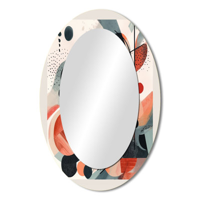 Red And Black Minamlism Intimacy I - Red Modern Oval Wall Mirror