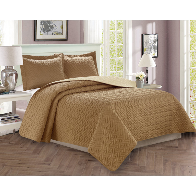 Mcdougall Polyester Coverlet, Twin Comforter + 2 Shams, Taupe/Cream