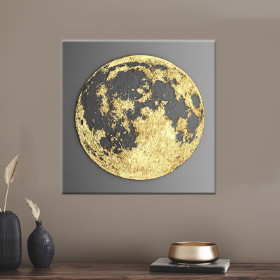 Art mural en verre trempé Golden Moon: toile abstraite imprimée, toile tendue 1P