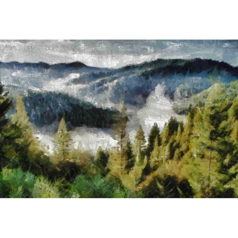 Misty Mountain Forest - peinture sur toile tendue, H 12 po x l 18 po