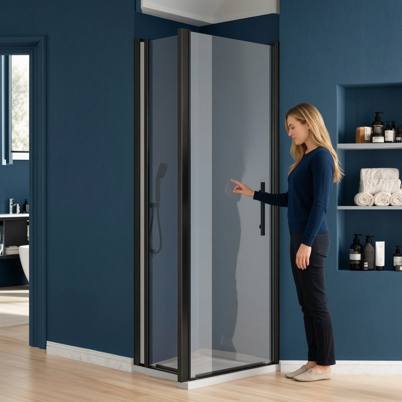Porte de douche en verre pivotante sans cadre de 34 à 35,5 po x H 75 po avec verre certifié Sgcc, 75" H x 35.5" W