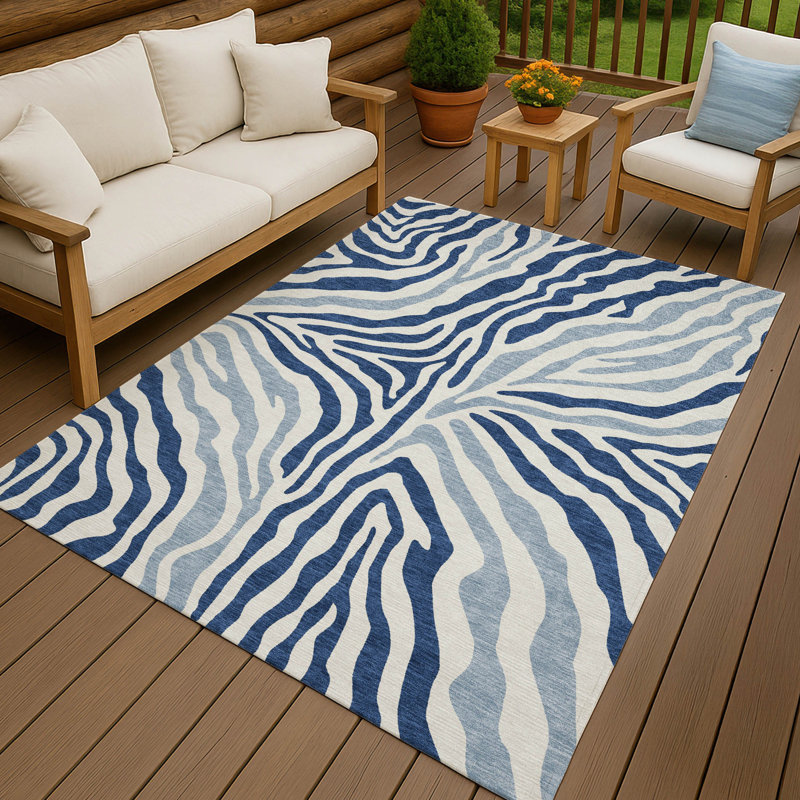 Tapis intérieur / extérieur lavable à la machine Chantille ACN2523, Marine, Rectangle 9 pi x 12 pi