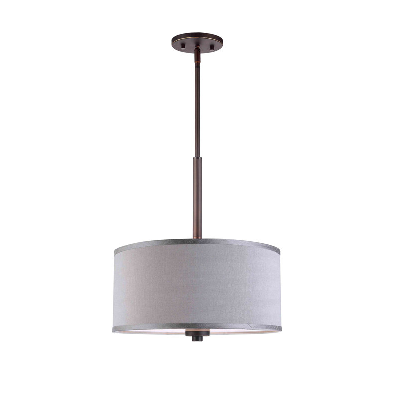 Luminaire suspendu tambour simple à 3 lumières DEL Cisbrough, H 16 po x l 15 po x P 15 po, Gris, Bronze