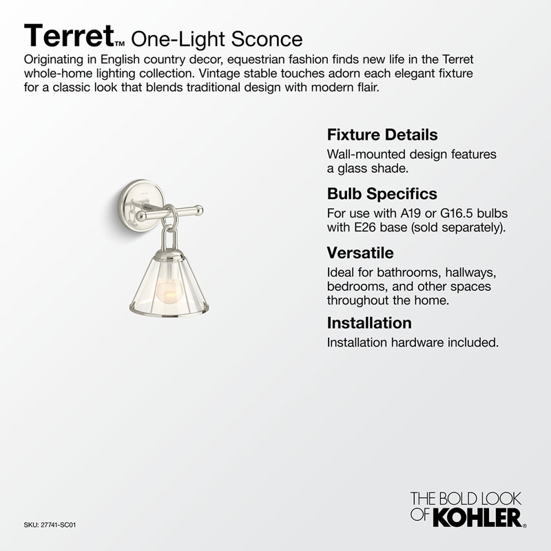 Terret 11-In One-Light Sconce, Polished Nickel
