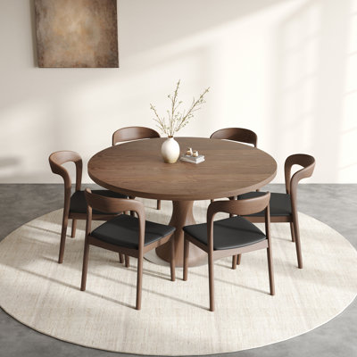 5/7 Pieces Modern Farmhouse Round Solid Wood Dining Table Set With Kitchen Upholstered Chairs For 4/6 — Life Grows Upward