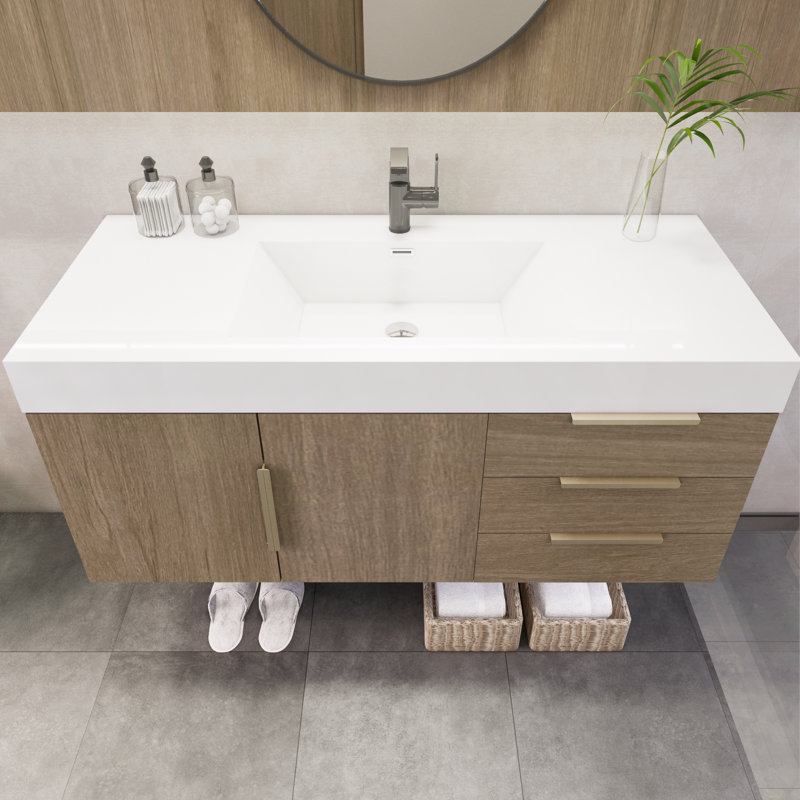 Meuble-lavabo mural simple 47 po Wigfall, Chêne clair
