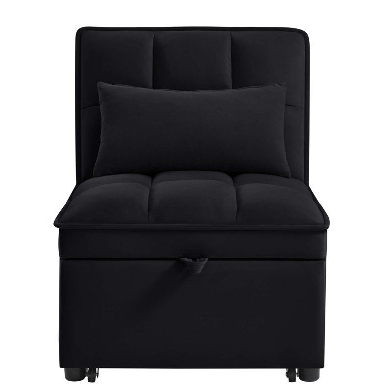 4 In1 Multi-Function Single Sofa Bed With Storage Pockets,Tufted Single Pull-Out Sofa Bed With Adjustable Backrest And Pillows,Convertible Chaise Lounge