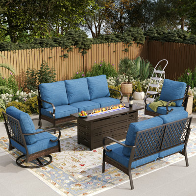 Ensemble de conversation pour 7 personnes avec chaises longues pivotantes, causeuse et table foyer