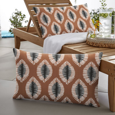 Hayden Sunstone Indoor/Outdoor Geometric Brown/Black Rectangular Lumbar Cushion Cover