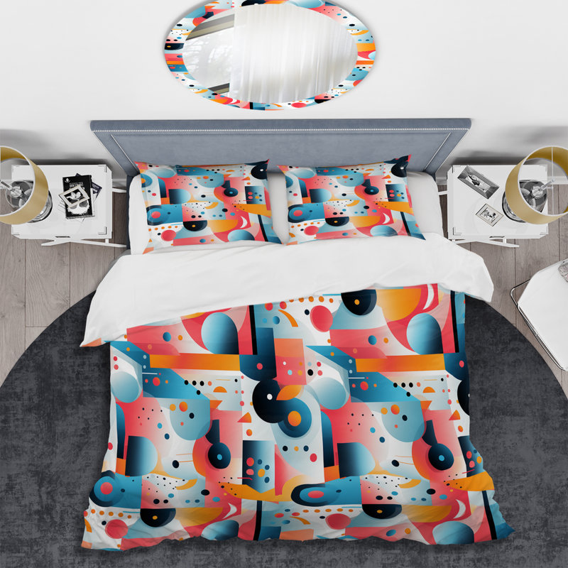 Literie rose et bleue Popart, Housse de couette pour grand lit et 2 taies décor