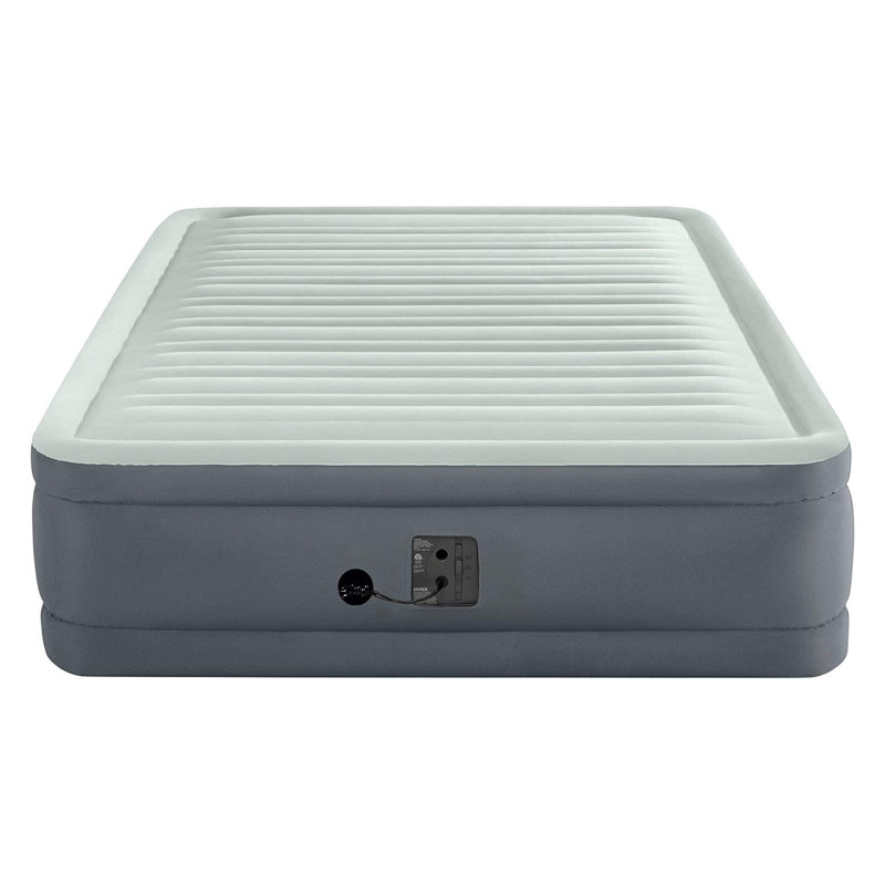 Queen Raised Gray Air Mattress with Built-In Pump