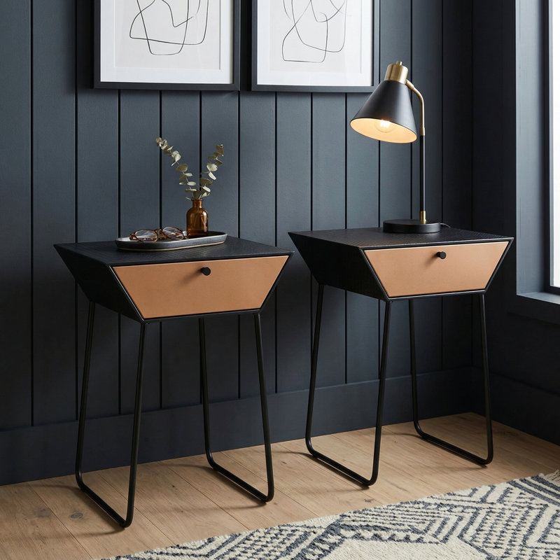 Set of 2 Apollo 1-Drawer Bedside Cabinets, Black & Copper