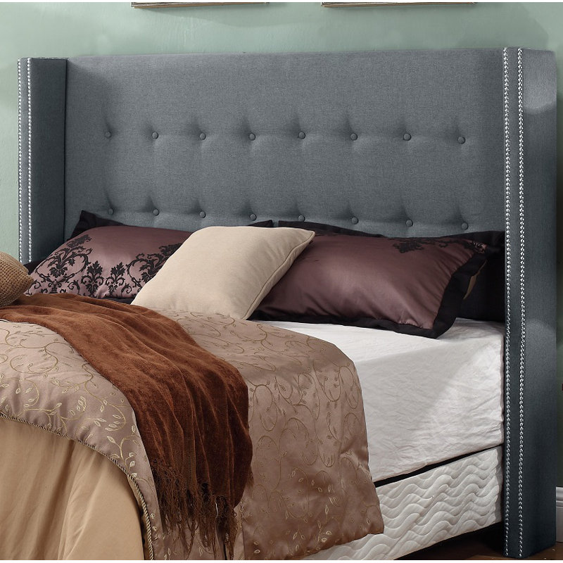 Bernardino Upholstered Linen Wingback Headboard, Gray