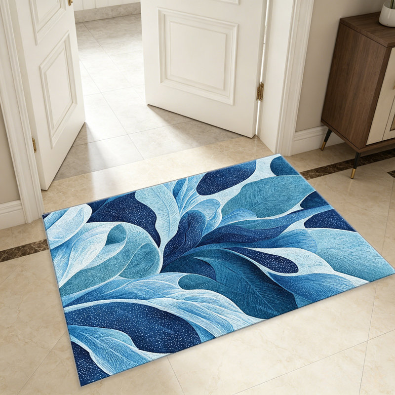 Blue and Sky Abstract Floral carpet-easy to clean, machine-washable, soft and comfortable; suitable for door mats, kitchens, living rooms, bedrooms, corridors, and laundry areas. Easy to clean, durable carpet for home decoration.