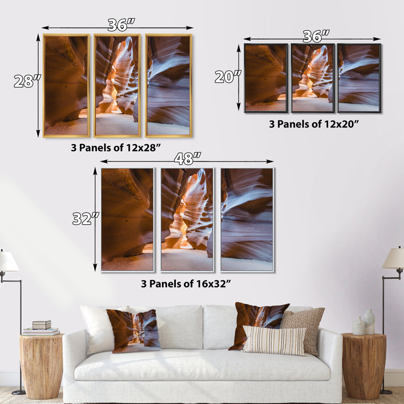 «Antelope Canyon Glow Inside», ensemble d'art mural sur toile encadré paysage, H 32 po x l 48 po x P 1 po, Noir