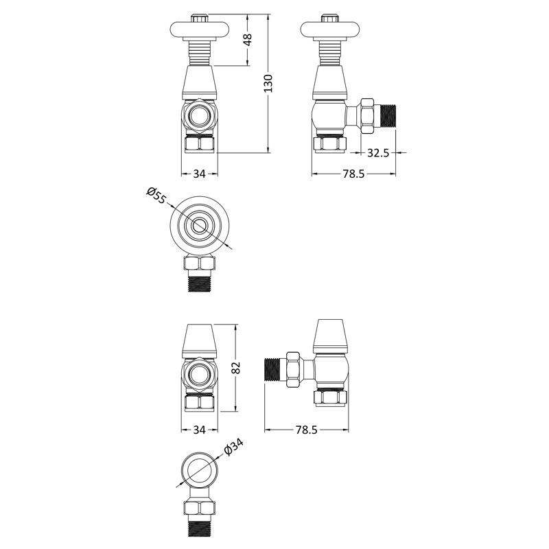 Camden 2 Piece Angled Vertical Radiator Valve Set, Chrome