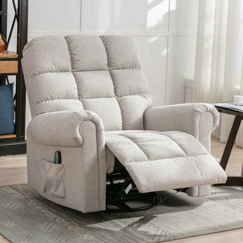 Havemeyer 42.52" Wide Polyester Heated Massage Manual Swivel Recliner Chair With Remote Control, White