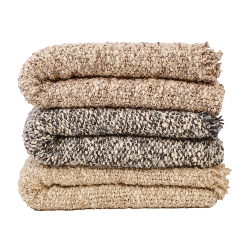 Natural Handloomed Heathered Chunky Bouclé Throw Blanket