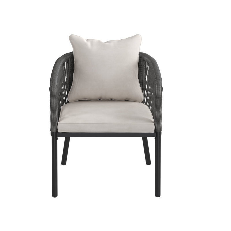Chaises de salle à manger d'extérieur en PE avec coussins 4 pièces, Coussin gris / accoudoir gris