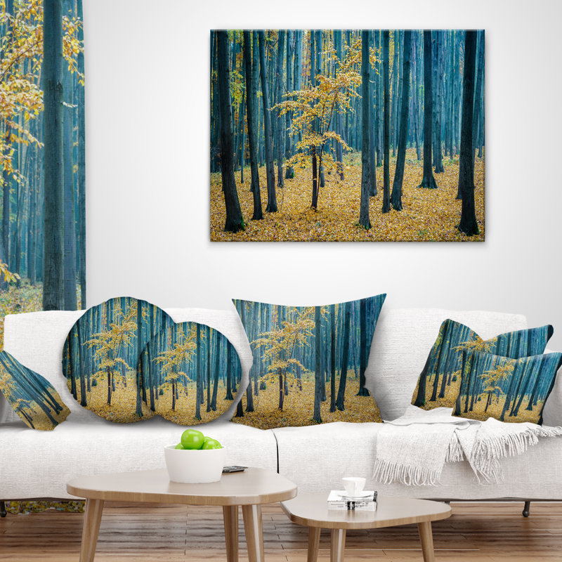 Coussin forestier de plage d’automne dense, 18 po x 18 po, Coussin décoratif