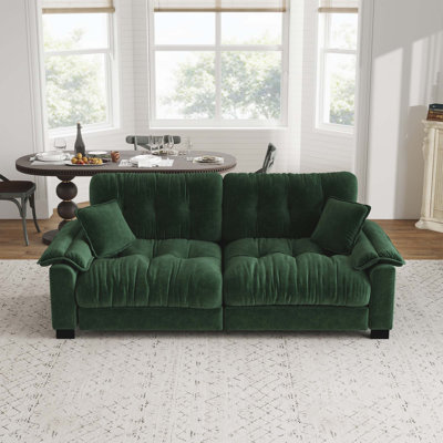 Modern 94-Inch Green Chenille Pleated Three-Seater Sofa With Durable Spring Support And Thick, Dense Foam Cushions For Ultimate Comfort