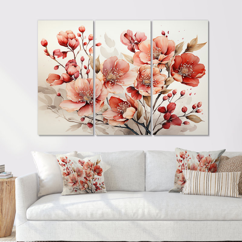 Poppies Charm In Winter Delight - ensemble d'art mural sur toile coquelicots, Toile tendue, H 28 po x l 36 po x P 1 po