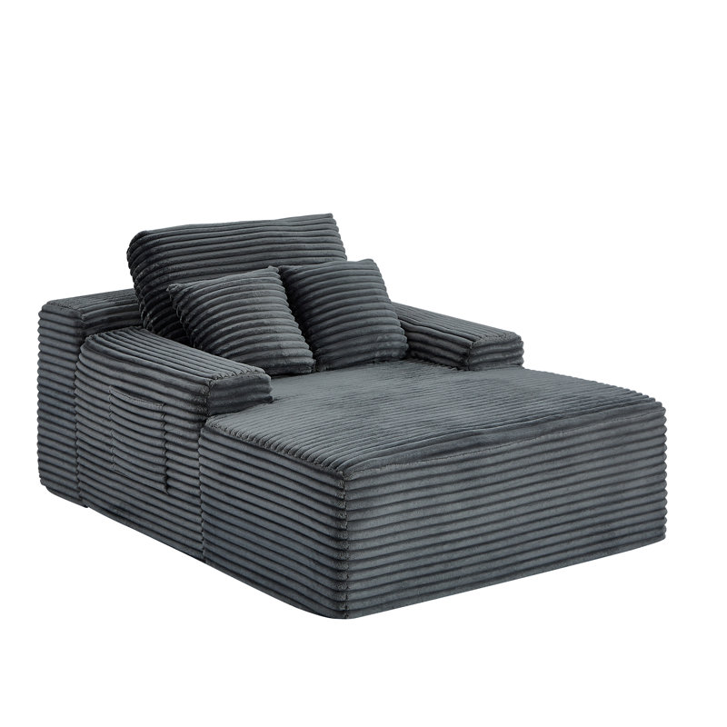Boneless 49" Modern Soft Corduroy Chaise Lounge Upholstered Sleeper Sofa Bed, No Assembly Required Floor Boneless Sofa, Gray