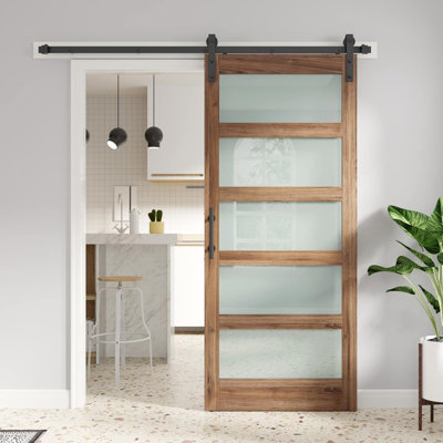 GLASS BARN DOOR WITH FROSTED PANELS