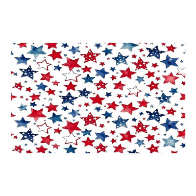 Table Cover with Scalloped Edges, Memorial Day Watercolor Star Print, 60 x 120 inch, Picnic & Dining Room