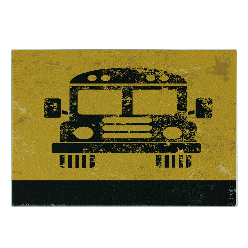 Ambesonne Bus Tempered Glass Cutting Board Old Worn Rustic Look Multicolor