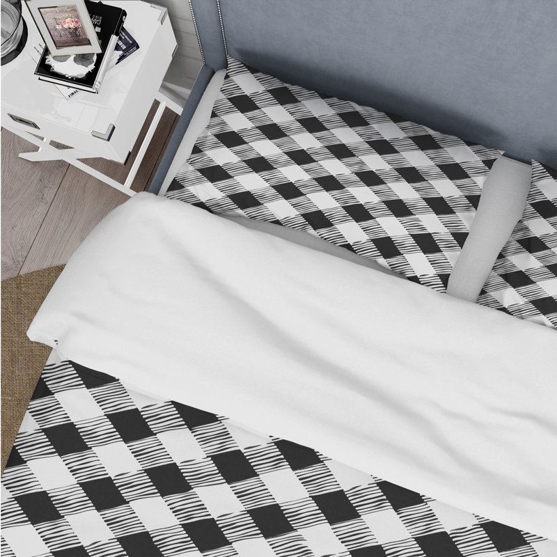 Ensemble de housse de couette traditionnel noir et blanc à imprimé vichy III
