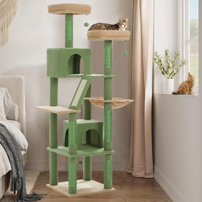 Arbre à chat de 71 po de hauteur pour grands chats d'intérieur, grande tour de chat pour adultes avec très grand hamac, tour d'arbre d'escalade pour chat avec poteaux à griffer, maison de condo et grand perchoir supérieur