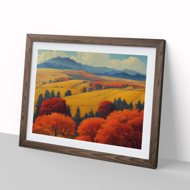 Autumn Meadow Landscape Vol.3 - Single Picture Frame Print, 46cm H x 64cm W x 2cm D, Walnut Framed