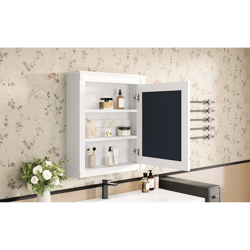 Armoire de salle de bain 24 po x 27 po, miroir solution compacte pour un assemblage facile, hauteurs de tablettes réglables