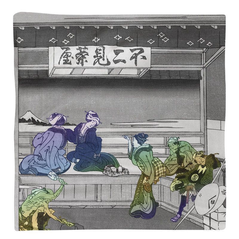 Katsushika Hokusai Cotton Square Napkin, Blue Ombre
