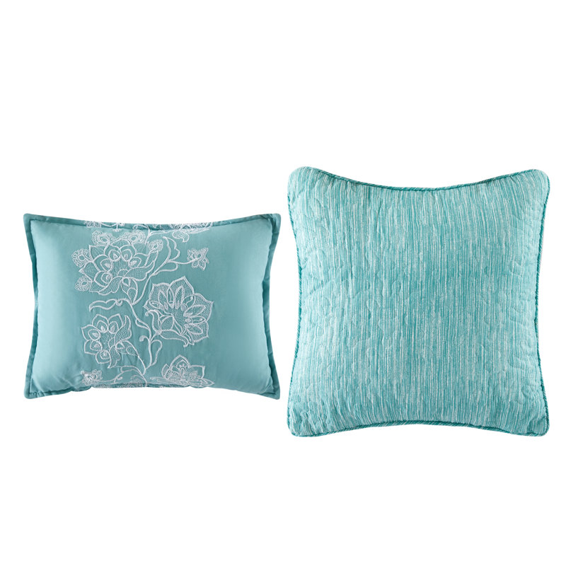 5 Piece Emma Printed Microfiber Quilts Set, Queen Quilt + 2 Queen Shams + 2 Throw Pillows, Teal Aqua