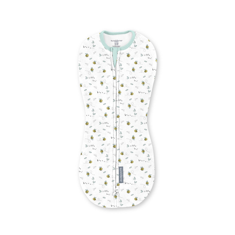 SwaddleMe by Ingenuity Compression Baby Swaddle Pod, Two-Way Zipper, 0-2 Months, 1.0 TOG, 2-Pack - Little Bees