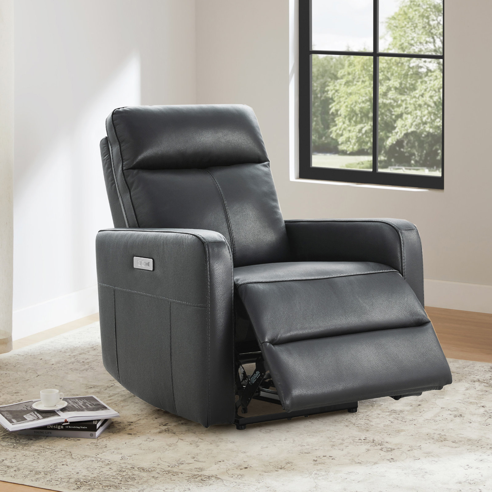 Leena 33" Genuine Leather Power Recliner, Blue