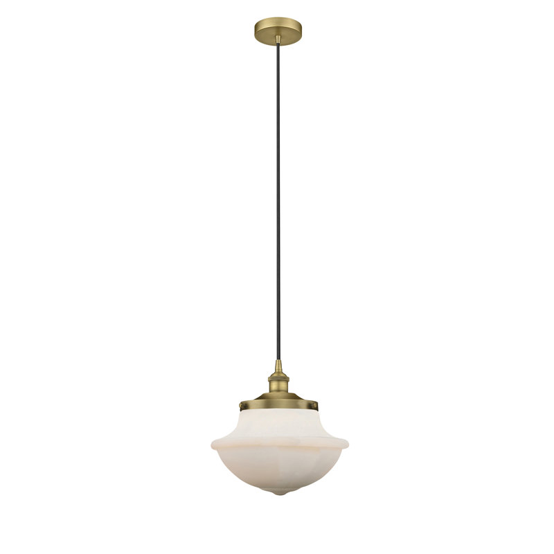 Luminaire suspendu simple à 1 lumière Grourke, Blanc mat, Laiton brossé